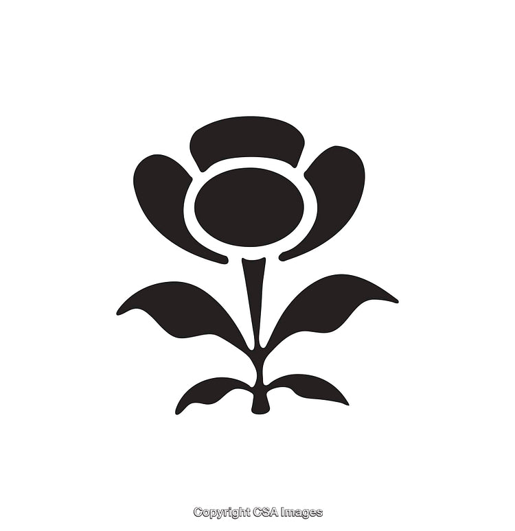 Black and White Floral Icon with Rose and Leaves for Minimalist Designs