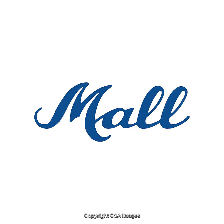 Minimalist Blue Script Illustration Depicting the Word 'Mall'