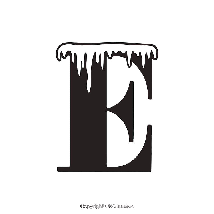 Black Letter E With Icicle Design on White Background