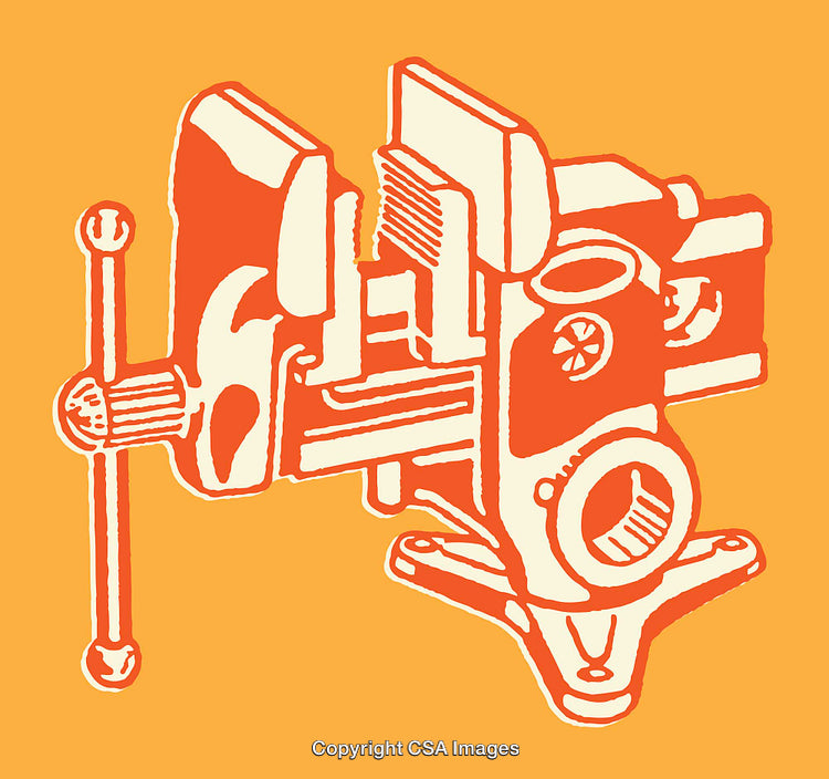 Vintage Line Art Illustration of Industrial Tool in Bold Orange Tone