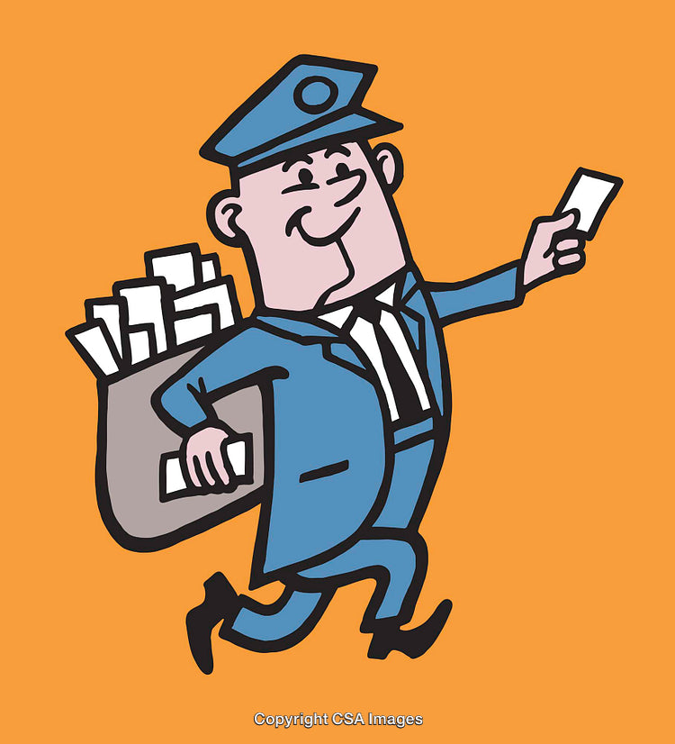 Cartoon Mailman Delivering Letters in Vibrant Line Art Style