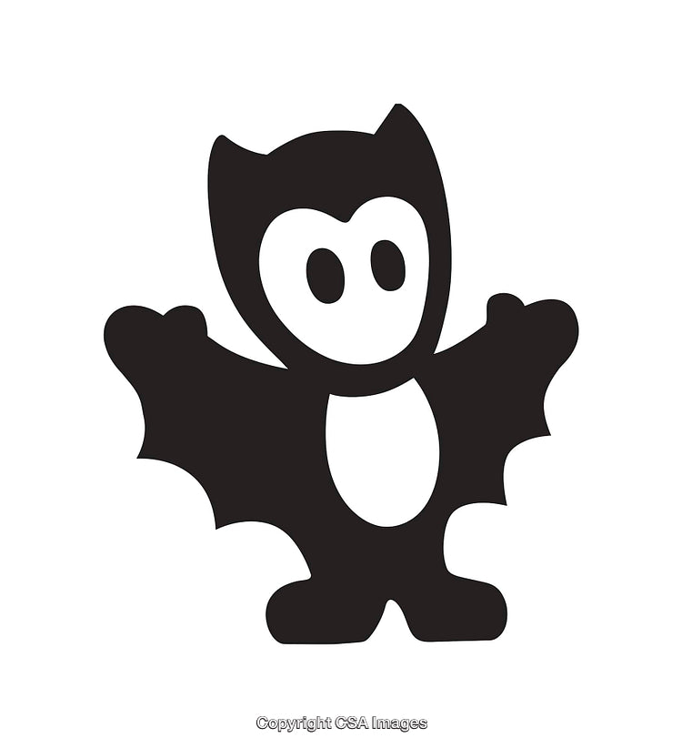 Cute Bat Character Icon in Simple Black and White Design