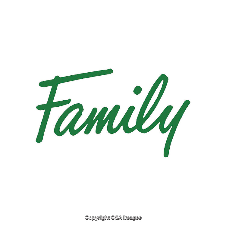 Green Calligraphic Word 'Family' on White Background Symbolizing Togetherness