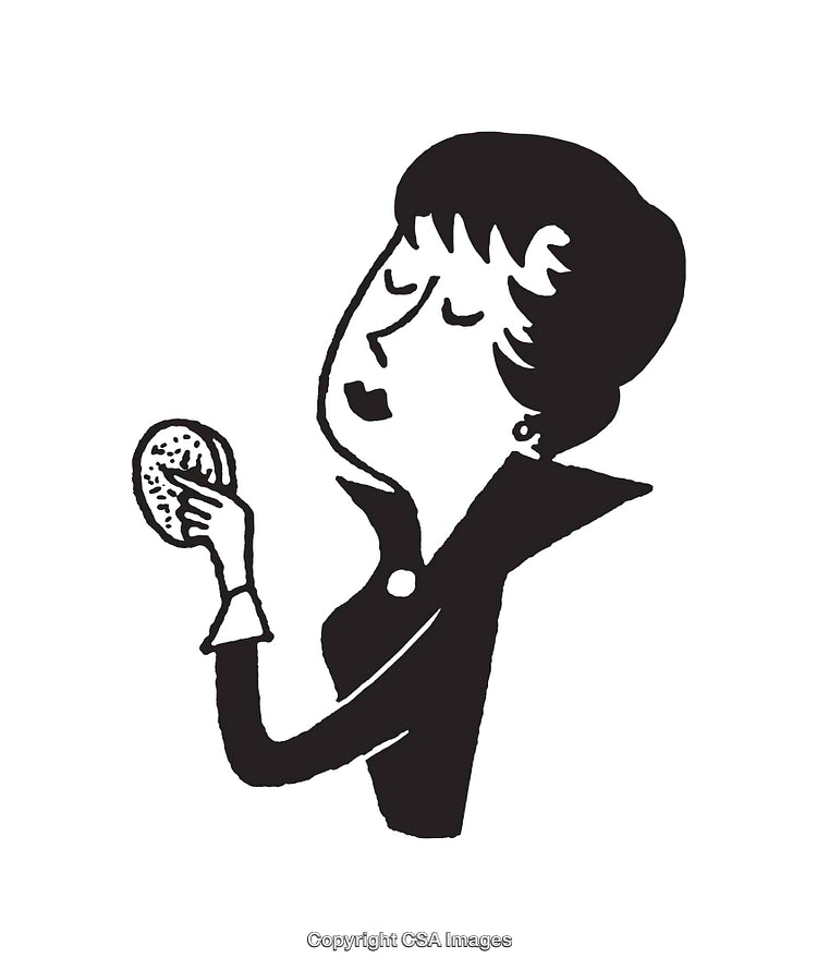Black and White Line Art of a Woman Holding a Small Bread Roll