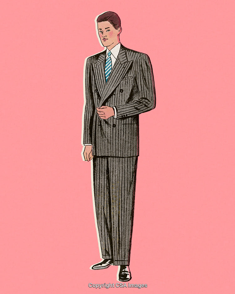 Illustration of a Man in a Pinstripe Suit on a Pink Background