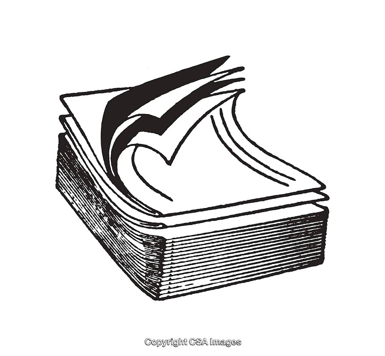 Vintage Style Illustration of a Stack of Papers in Black and White