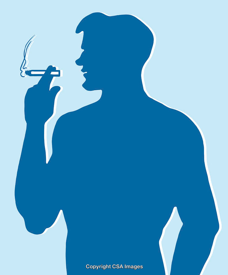 Blue Silhouette of a Person Smoking Against a Light Background