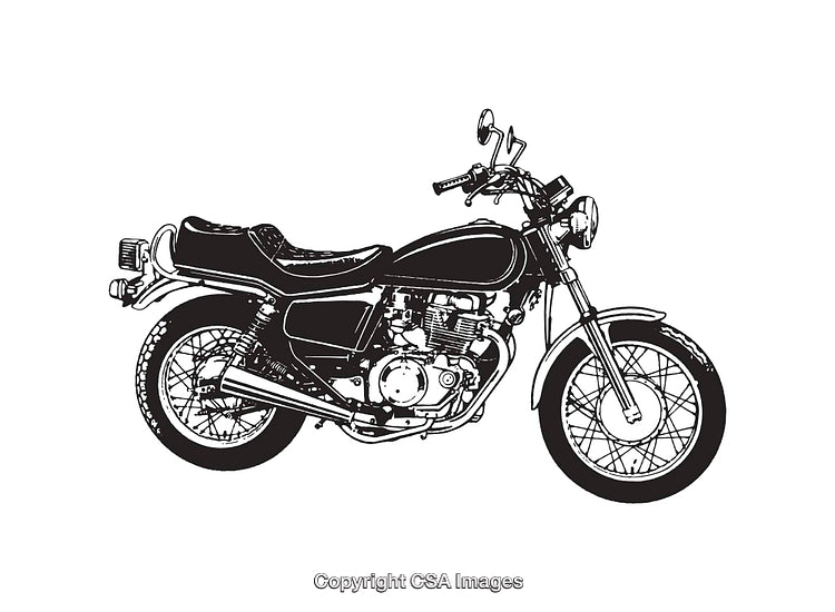 Vintage Motorcycle Black and White Line Art Illustration