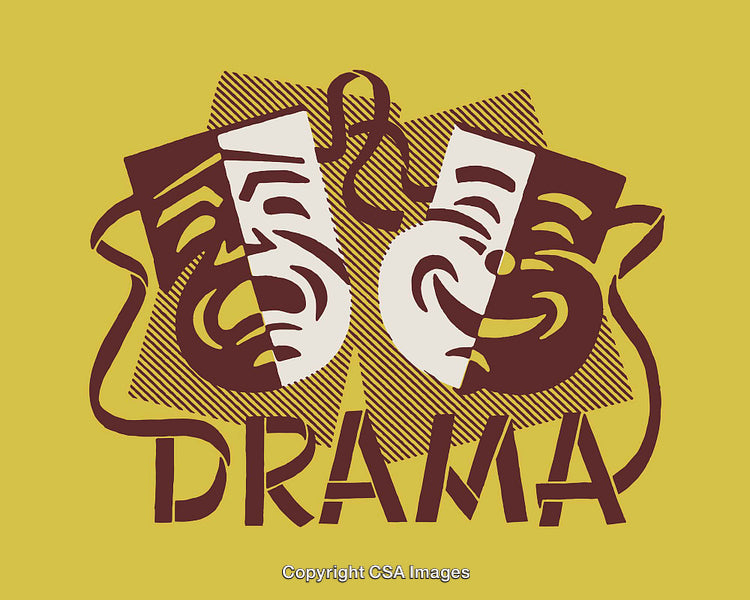 Vintage Theatre Drama Masks Design on a Yellow Background
