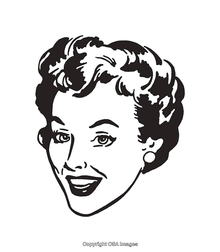 Vintage Black and White Retro Woman Illustration with a Smile