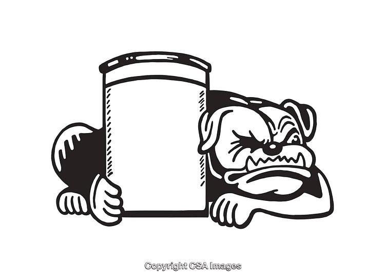 Black and White Illustration of a Bulldog Holding a Blank Sign