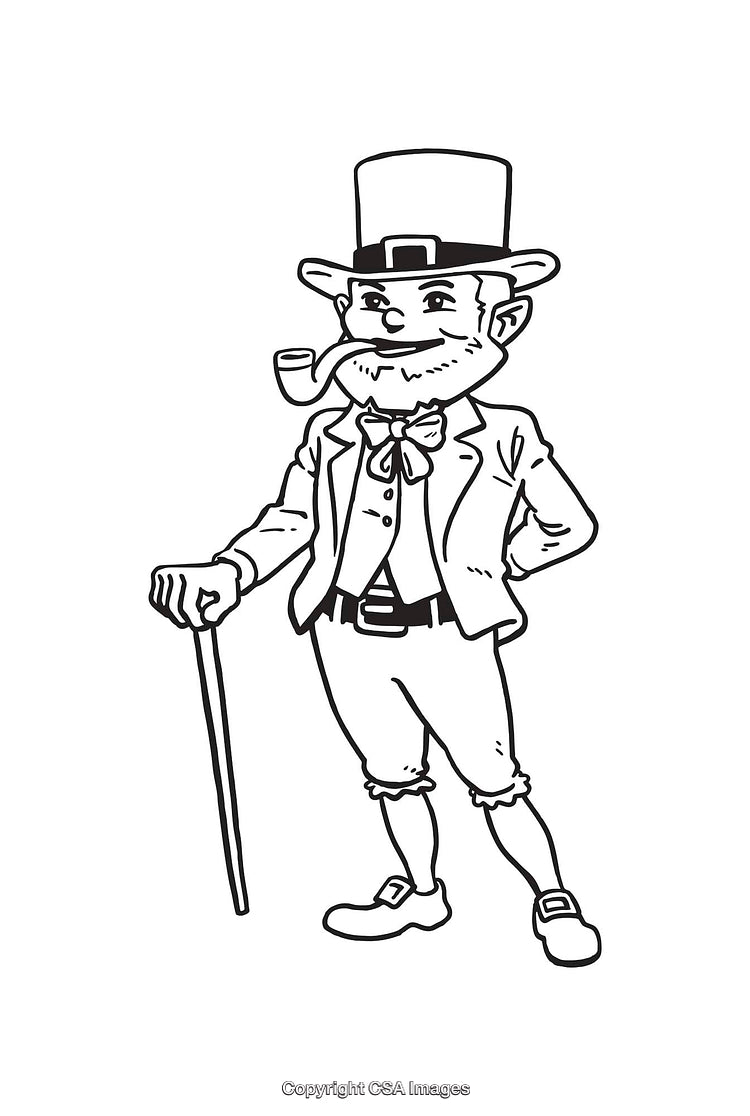 Cartoon Leprechaun Line Art with Hat and Walking Stick