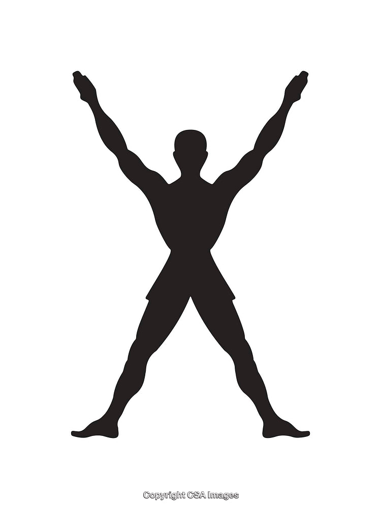 Silhouette of a Person in Dynamic X-Shape Pose on White Background