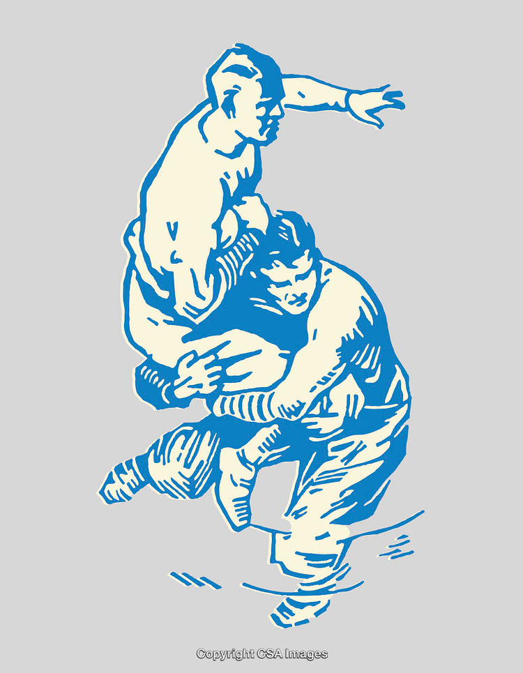 Colorful Line Art Depicting a Dynamic Wrestling Movement