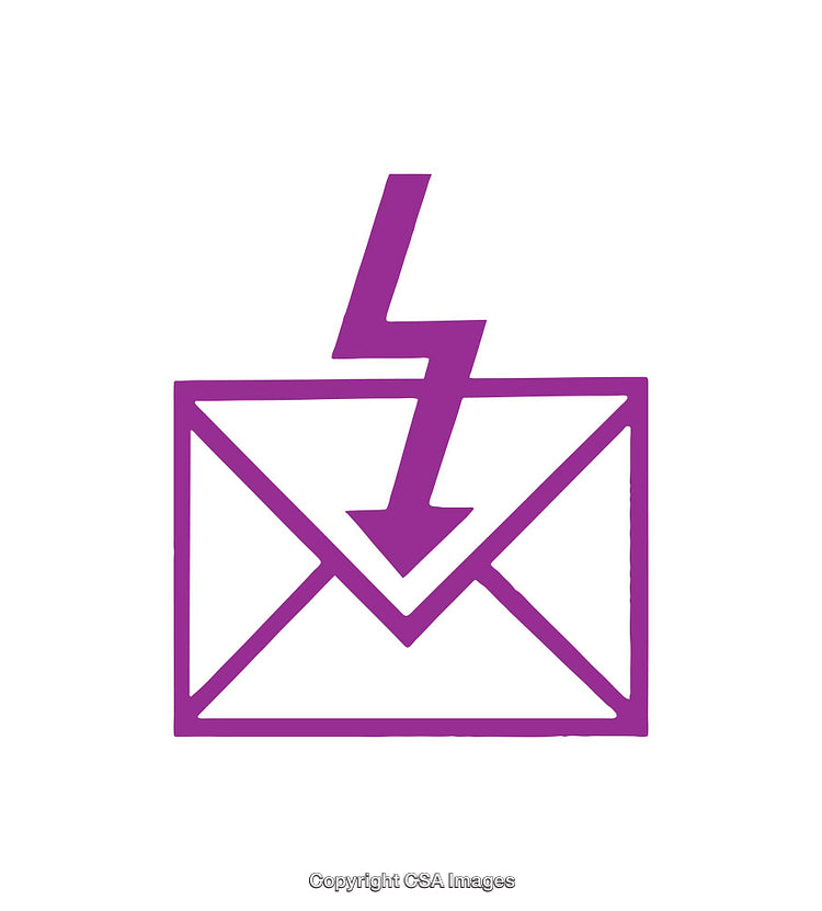 Purple Lightning Bolt Icon over Envelope on White Background