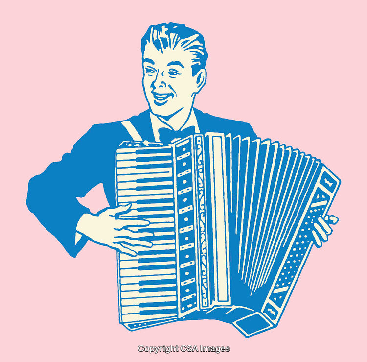 Retro Styled Illustration of a Smiling Man Playing an Accordion