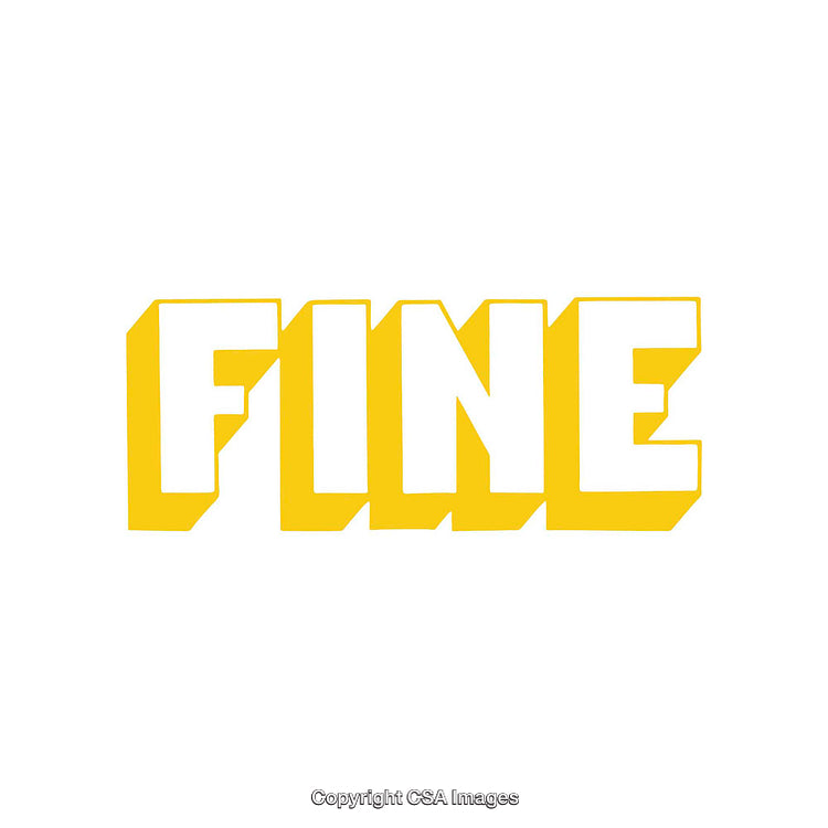 Bold Yellow Text Illustration with the Word Fine on White Background