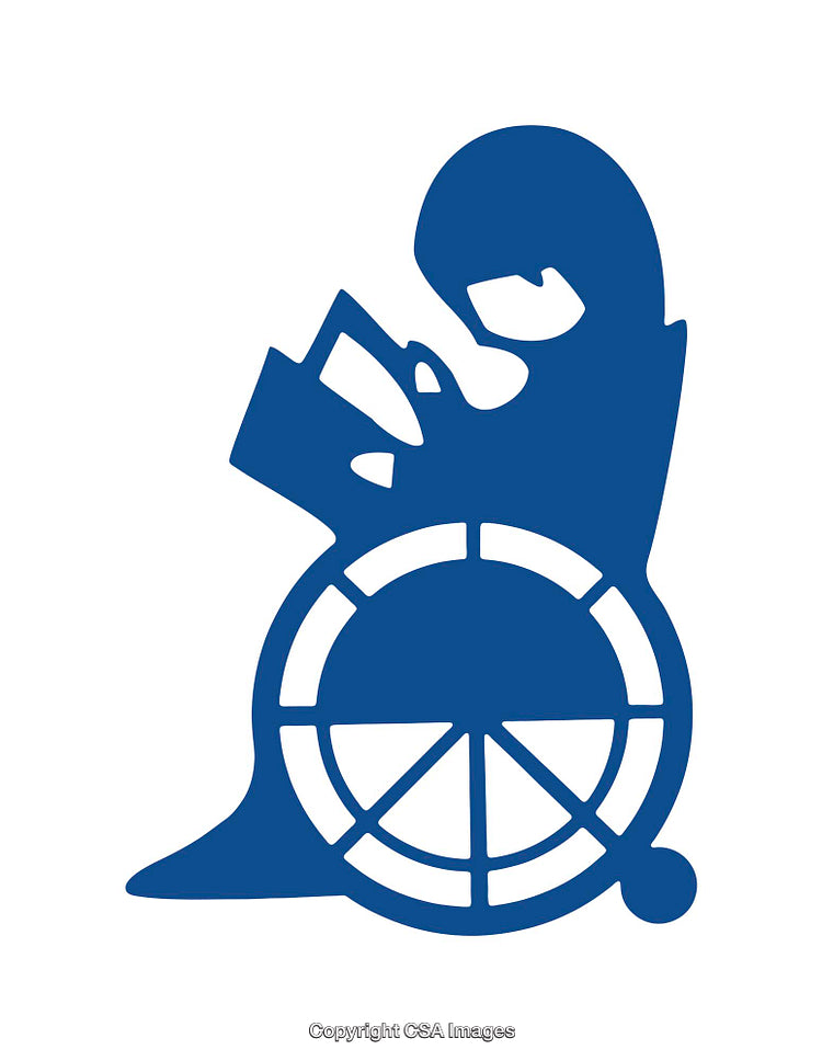 Blue Icon Depicting a Person in a Wheelchair Reading a Book