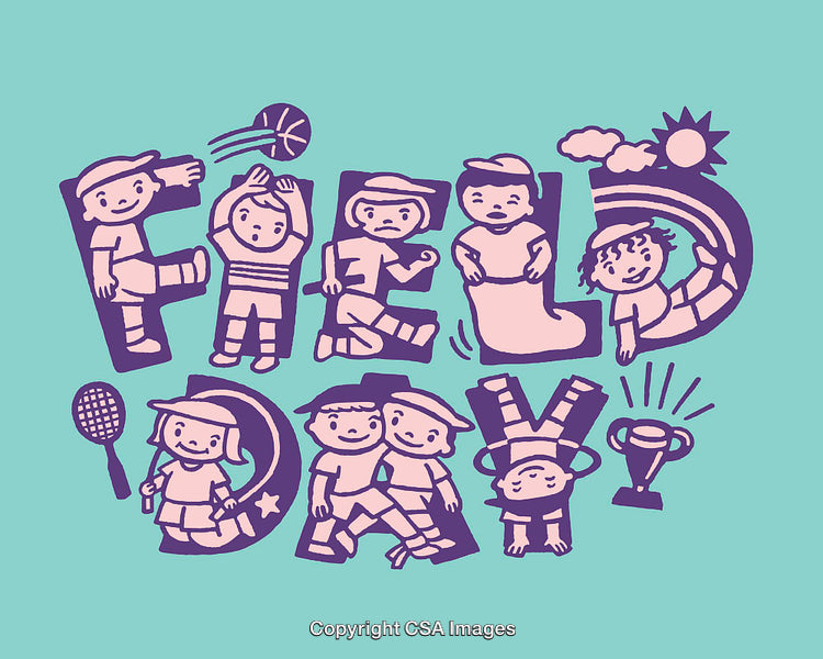 Color Line Art Illustration Depicting Joyful Children During a Fun Field Day Event