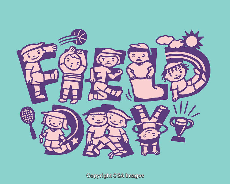 Color Line Art Illustration Depicting Joyful Children During a Fun Field Day Event