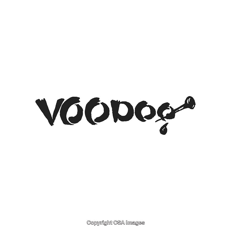 Creative Voodoo Text Design with Needle and Droplet Symbol