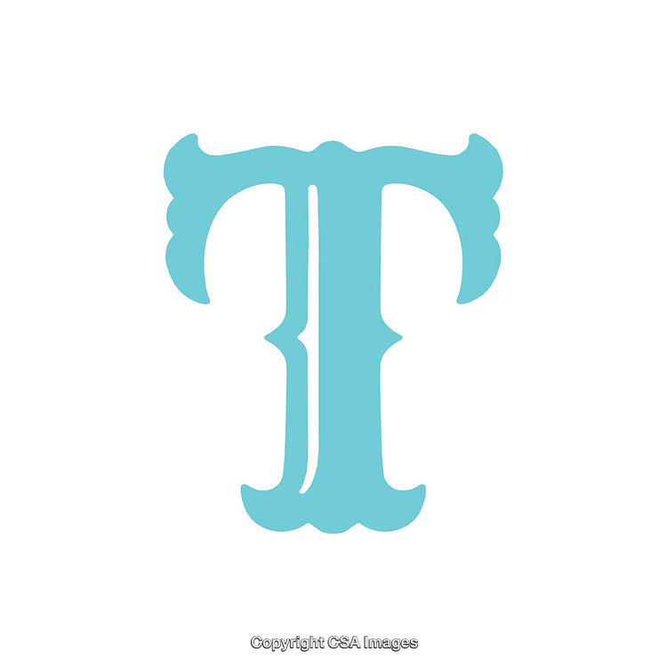 Vintage Letter T Design in Light Blue on White Background
