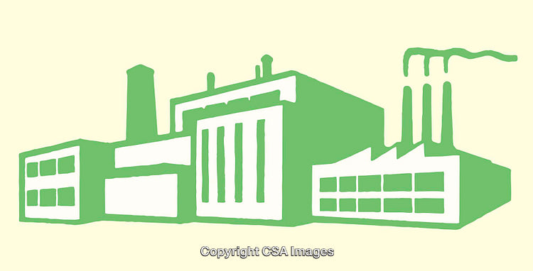 Sustainable Green Factory Design in Modern Line Art Illustration Style