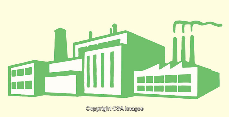 Sustainable Green Factory Design in Modern Line Art Illustration Style
