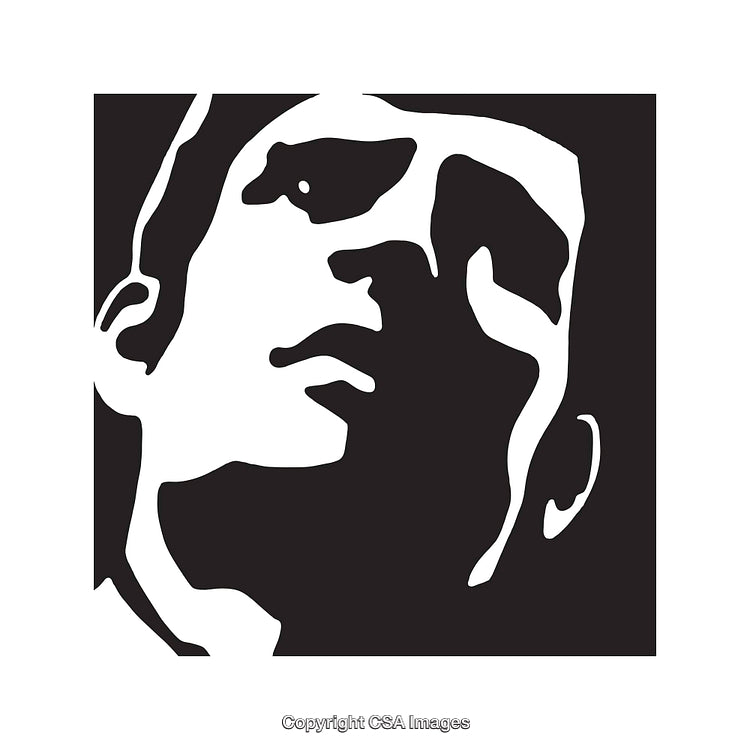 Black and White High Contrast Silhouette Line Art of a Face