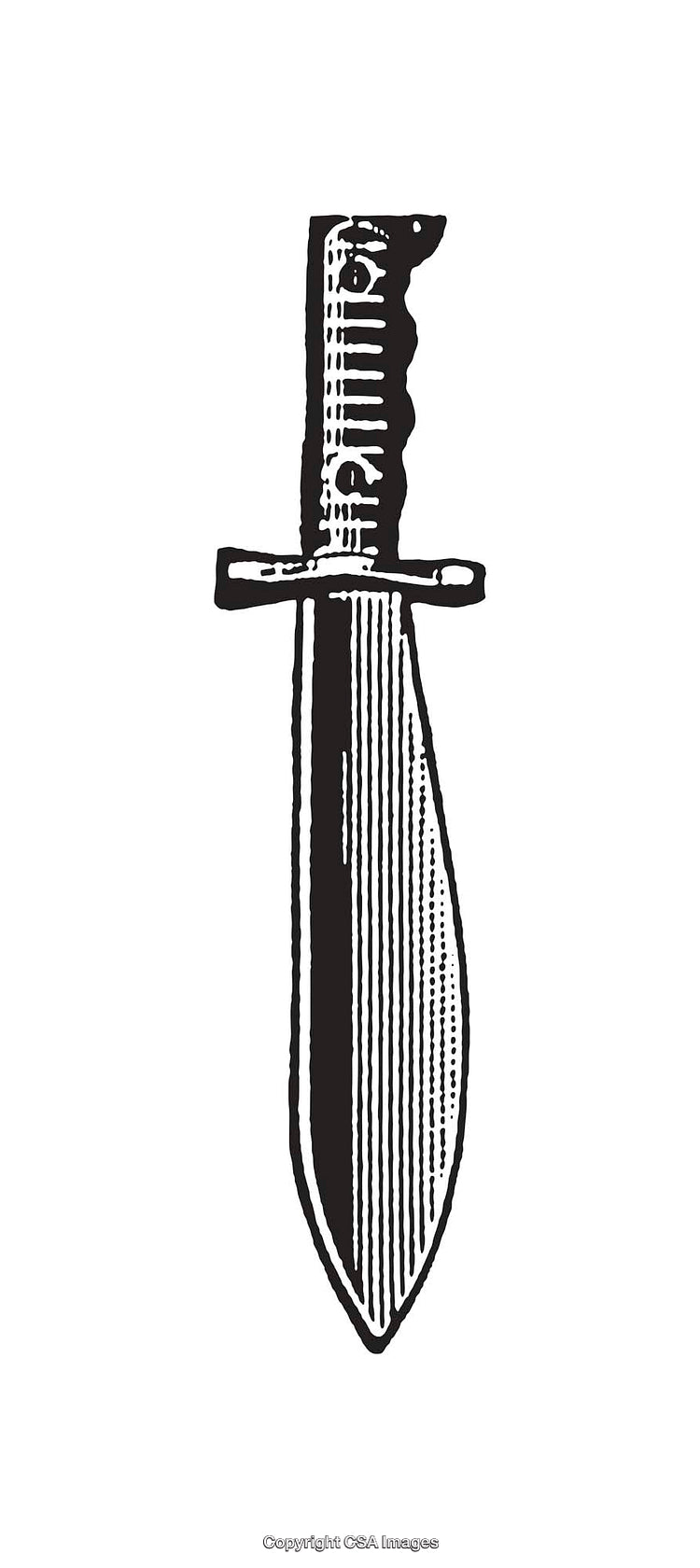 Monochrome Line Art of a Military Survival Knife with Sharp Details