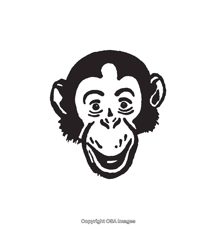 Black And White Illustration of a Smiling Monkey Face