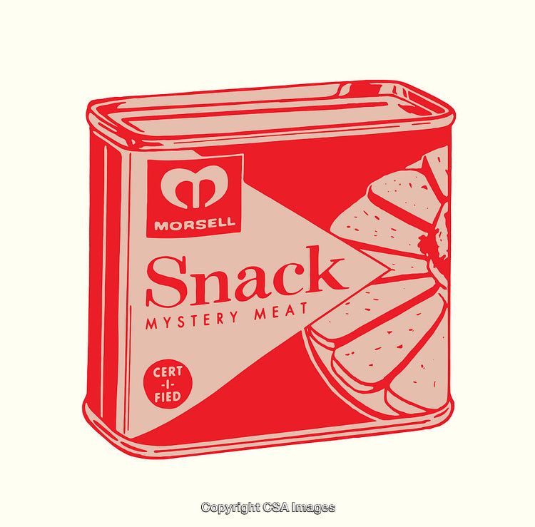 Retro Style Illustration of Canned Snack Meat in Bold Red Tones