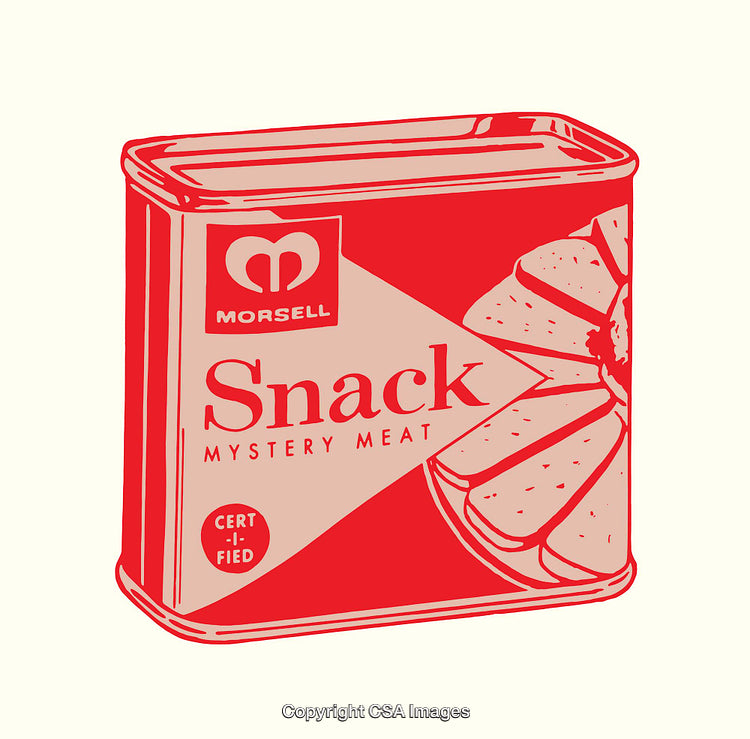 Retro Style Illustration of Canned Snack Meat in Bold Red Tones