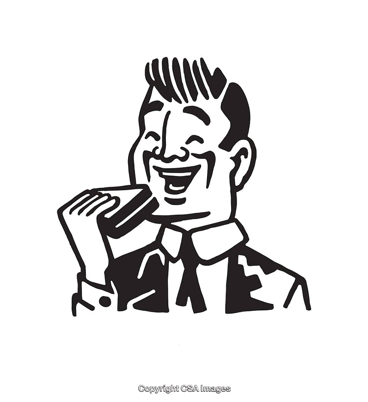 Retro Illustration of a Man Enjoying a Sandwich with a Smile