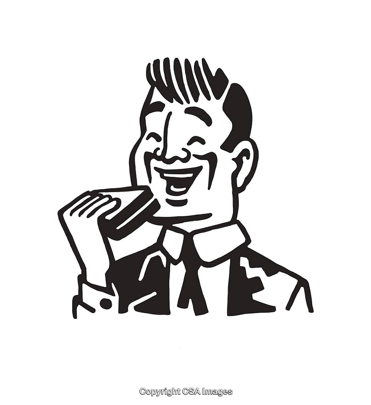 Retro Illustration of a Man Enjoying a Sandwich with a Smile