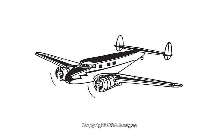 Retro Airplane Black and White Line Art Illustration