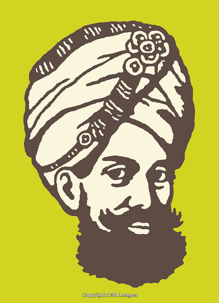 Colorful Line Art Illustration of Person in Turban with Stylized Features