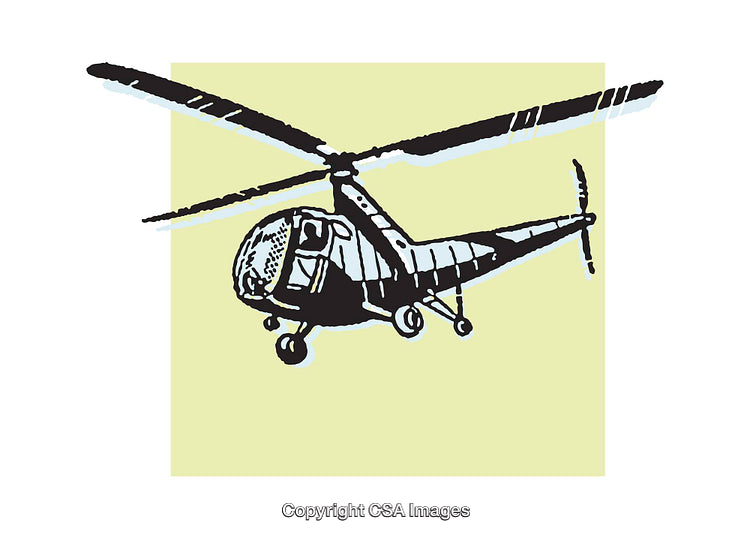 Retro Illustration of Helicopter with Yellow Background
