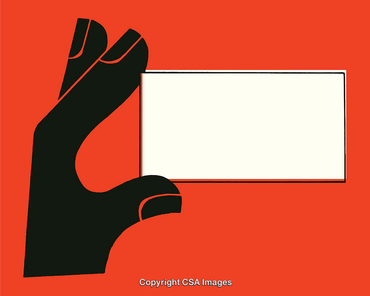 Minimalist Illustration of Hand Holding Blank Business Card on Red Background