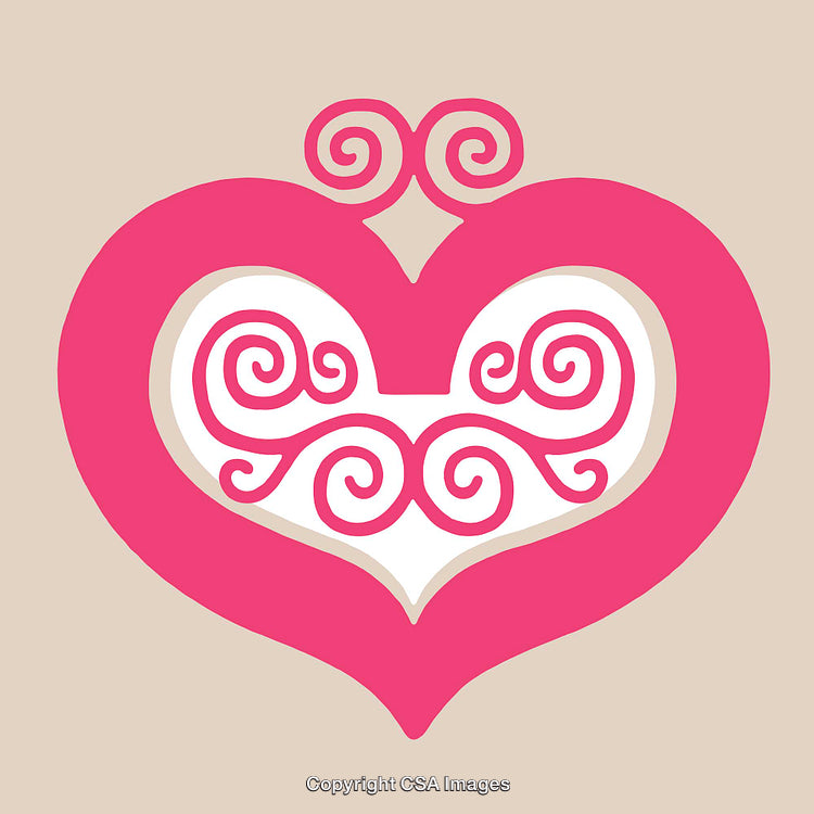 Elegant Pink Heart Design with Swirling Pattern on Beige Background