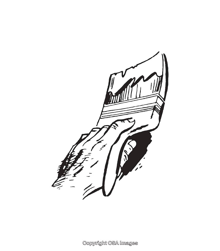 Black and White Line Art Illustration of a Hand Holding a Paintbrush