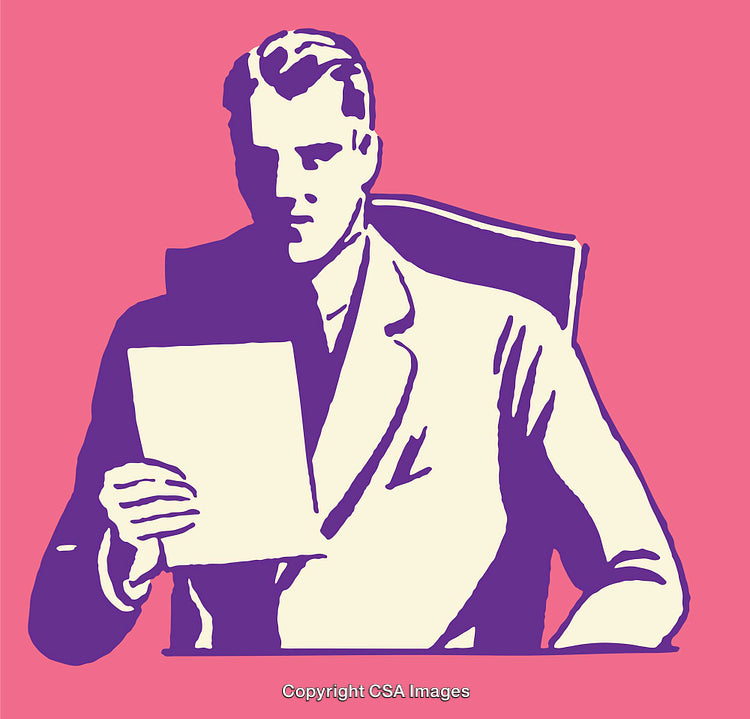 Vintage Style Illustration of a Man Reading a Document