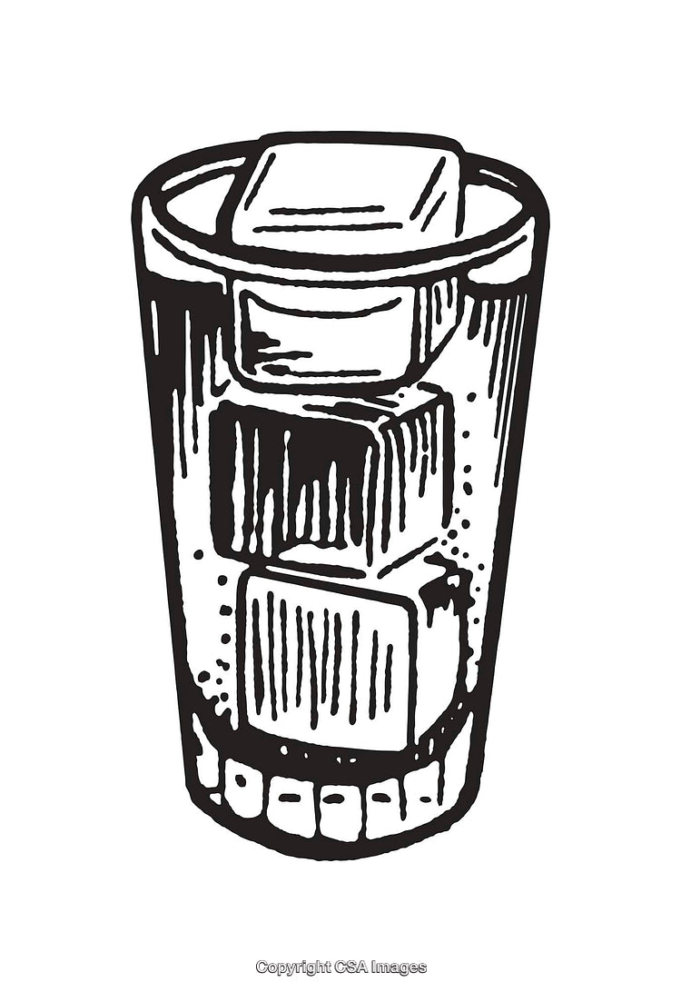 Line Art Illustration of Beverage Glass With Ice Cubes Inside