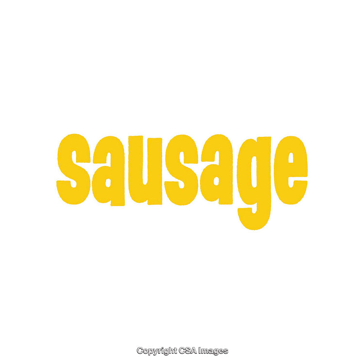 Yellow Text Design Featuring the Word Sausage on a White Background