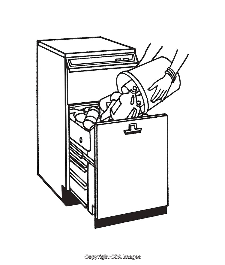 Black And White Illustration of a Trash Bin Inside a Kitchen Appliance