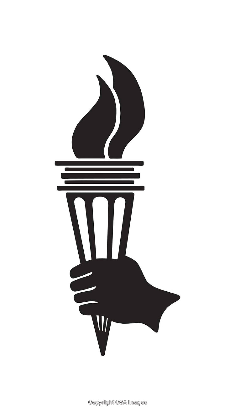 Black and White Silhouette of Hand Holding a Flaming Torch