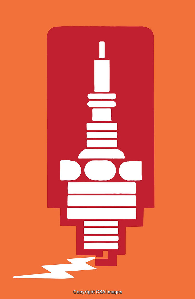 Abstract Red and White Spark Plug Design on Orange Background