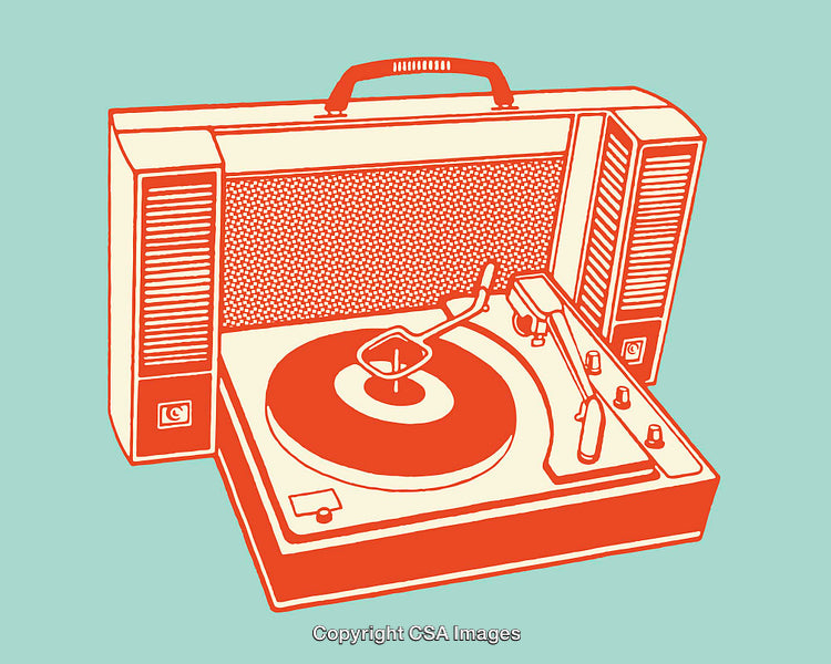 Vintage Turntable Illustration with Retro Colors and Minimalist Design