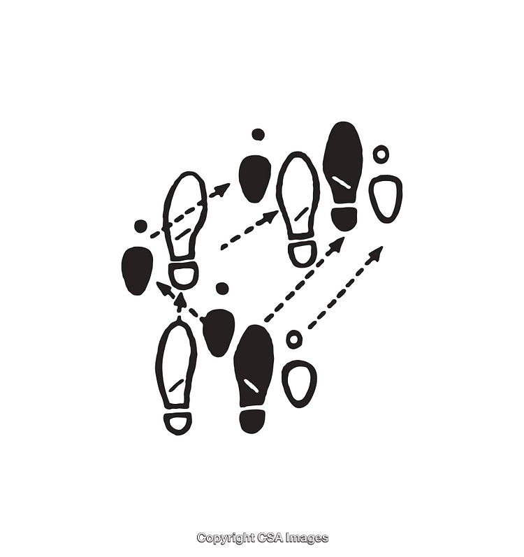 Black and White Line Art of Dance Footprint Path Diagram