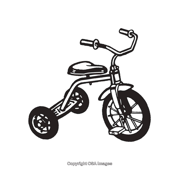 Black and White Line Art Illustration of a Classic Child's Tricycle
